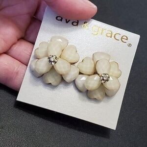 Ava & Grace gold tone cream flower earrings